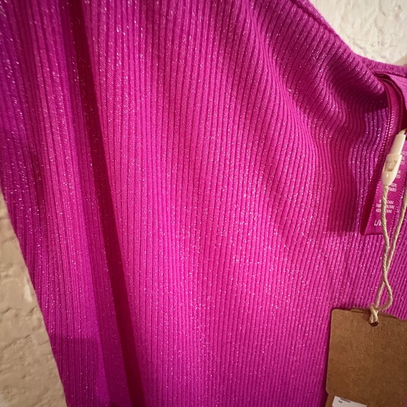 SKIMS Magenta Ribbed Knit Maxi Dress Shimmer Spaghetti Strap NWT - Picture 6 of 6